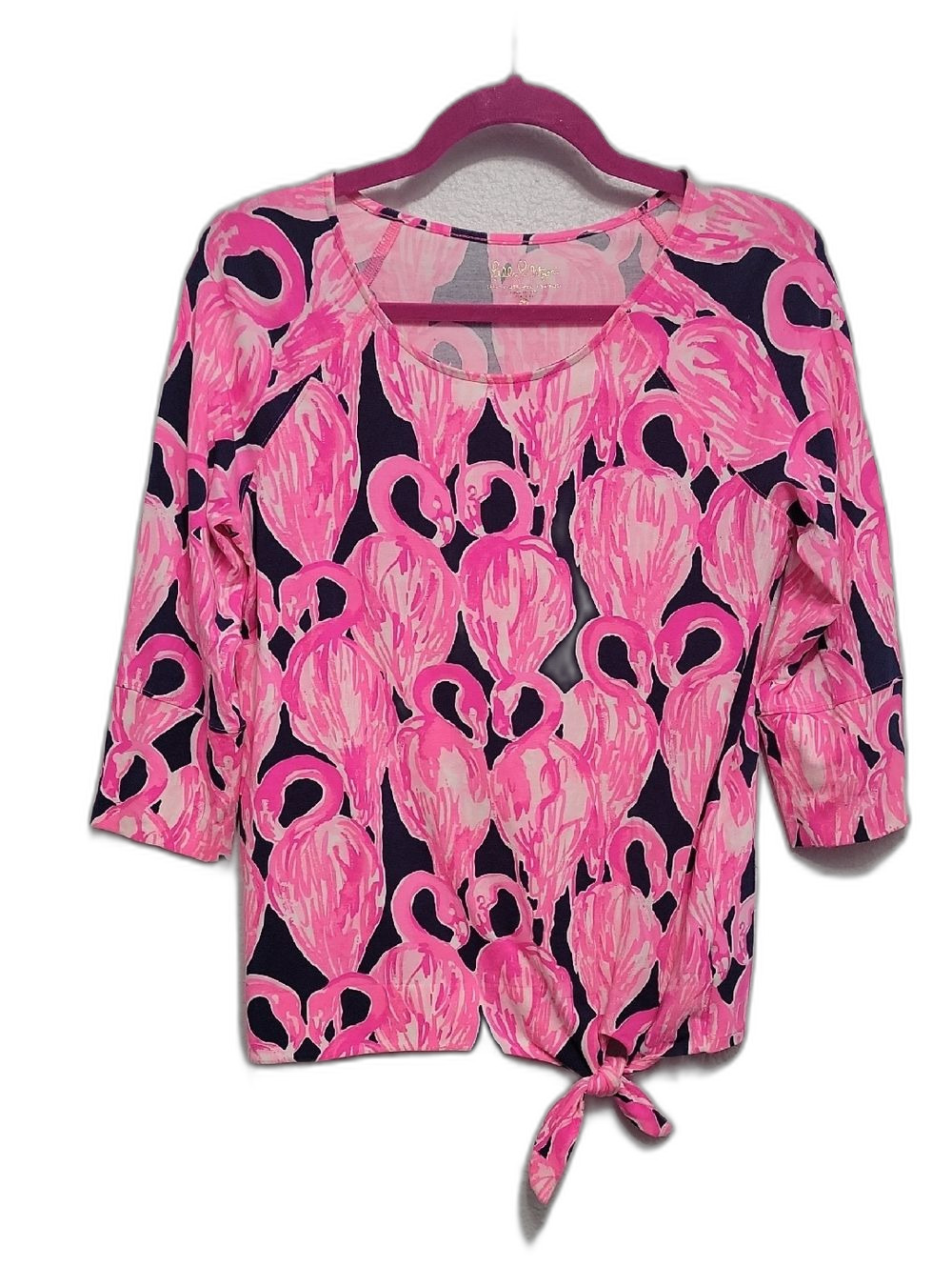 Lilly Pulitzer Bright Pink Flamingo Tie-Hem Scoop Neck Top